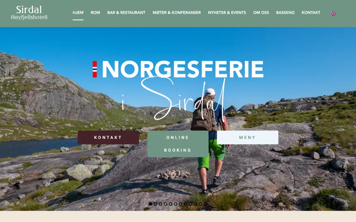 Startsidan för Sirdal Høyfjellshotell